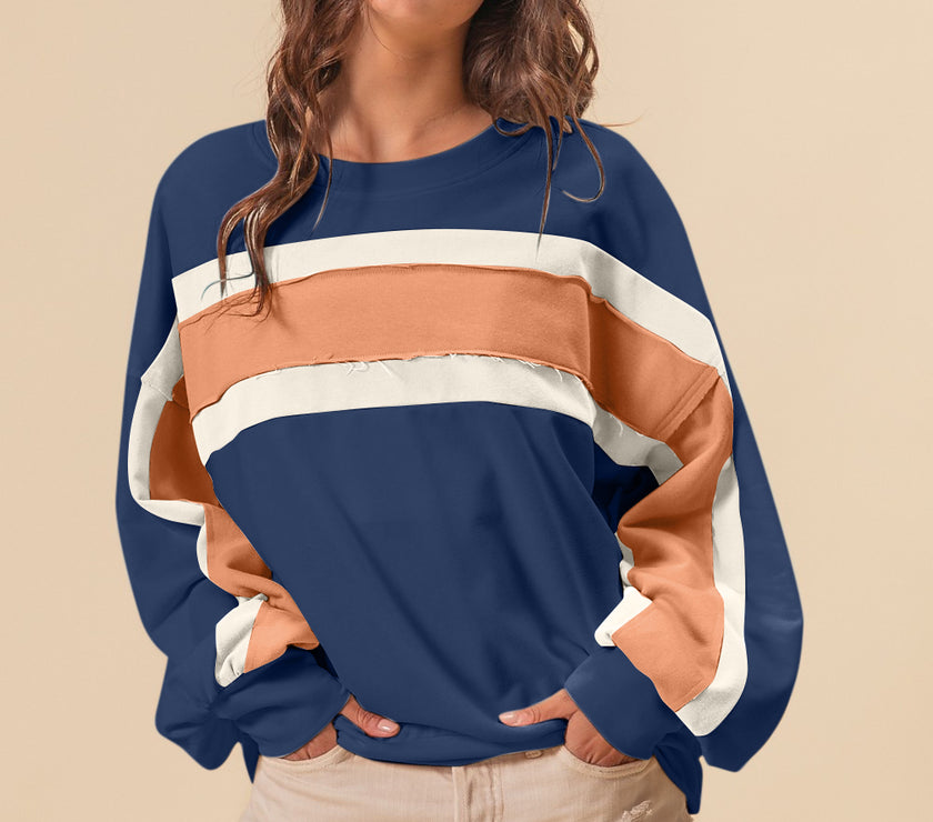 BiBi French Terry Color Block Cut Edge Detail Sweatshirt