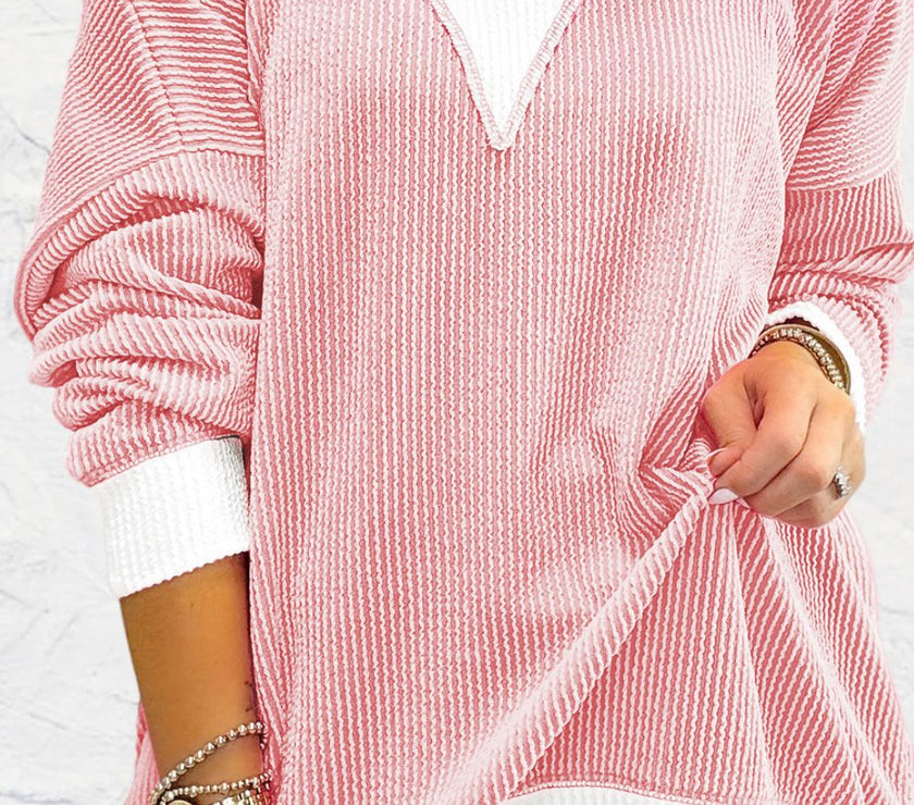Contrast Round Neck Long Sleeve Sweatshirt