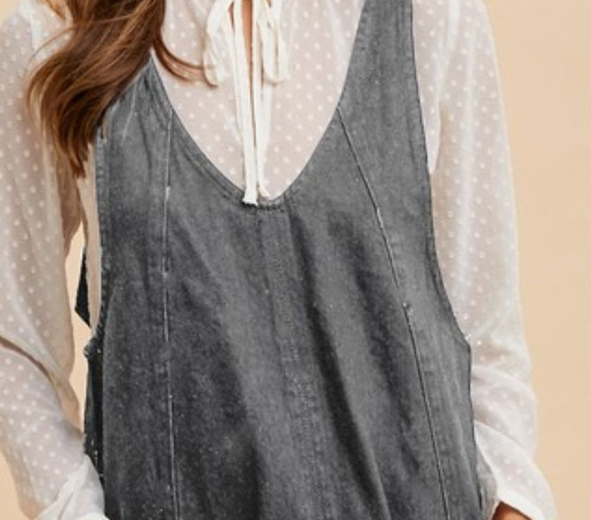 Annie Wear V-Neck Adjustable Strap Denim Overall Dress with Pockets