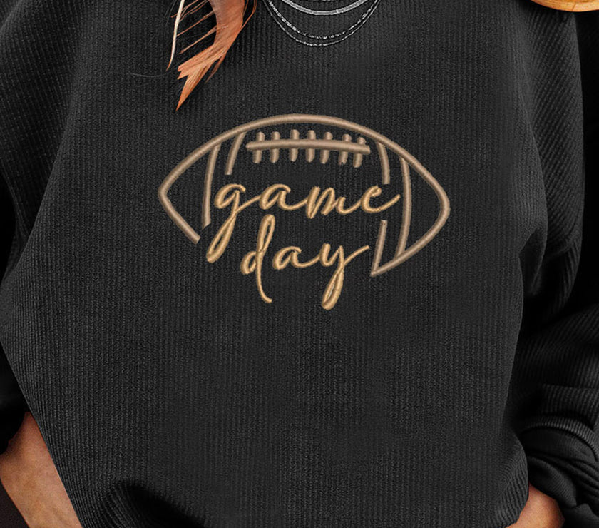 Apricot Football Graphic Drop Shoulder Game Day Corded Sweatshirt
