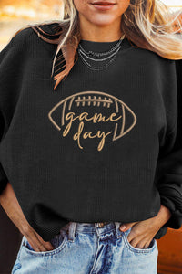 Apricot Football Graphic Drop Shoulder Game Day Corded Sweatshirt