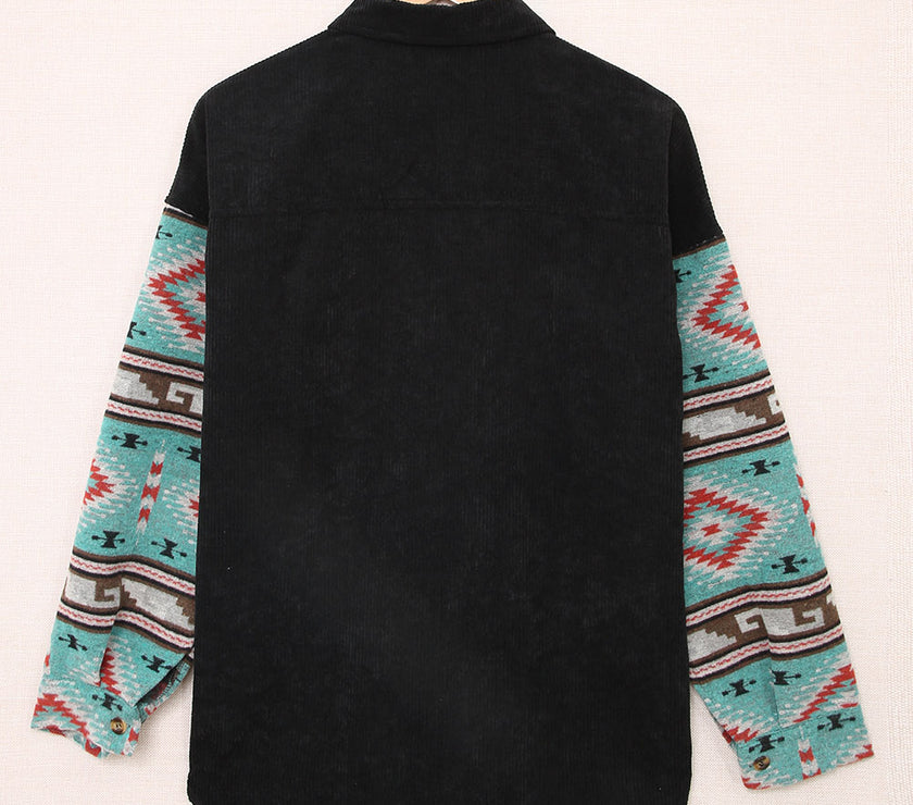 Pocketed Geometric Collared Neck Shacket