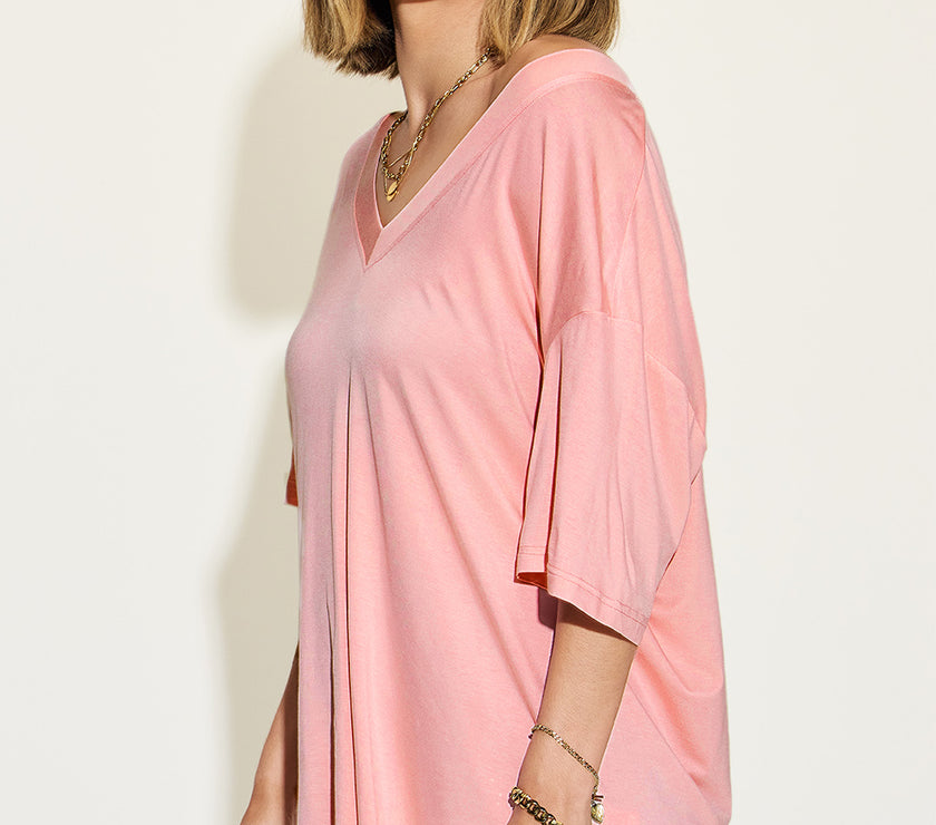 Basic Bae Full Size Bamboo V-Neck Drop Shoulder T-Shirt