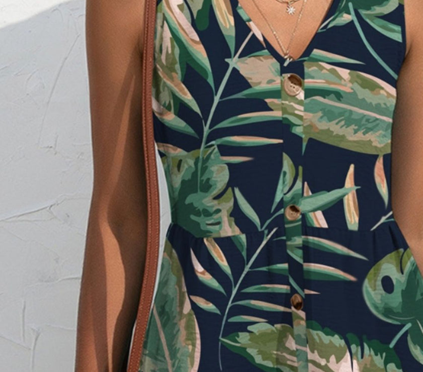 FAM-FAM Printed V-Neck Sleeveless Mini Dress