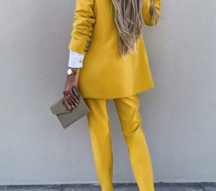 Lapel Collar Long Sleeve Blazer and Pants Set