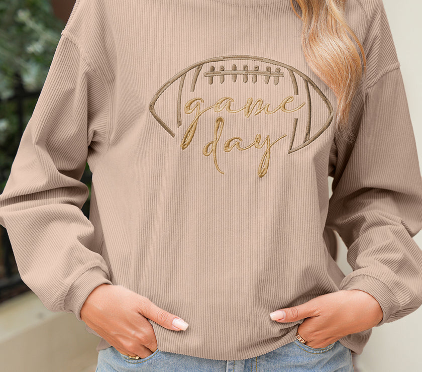 Apricot Football Graphic Drop Shoulder Game Day Corded Sweatshirt