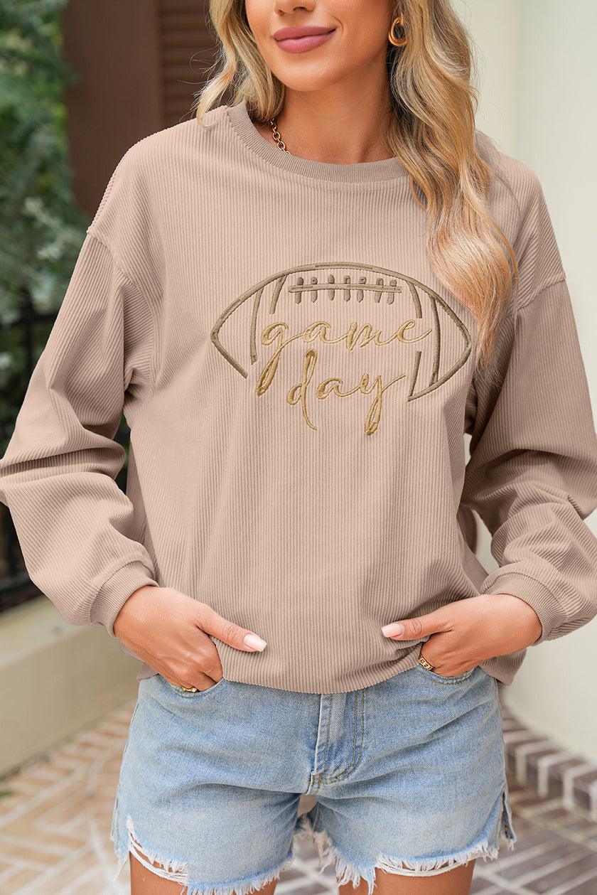 Apricot Football Graphic Drop Shoulder Game Day Corded Sweatshirt