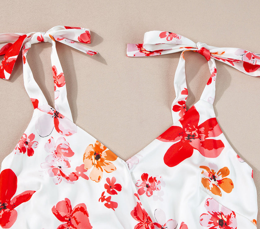 Tied Printed Surplice Sleeveless Bodysuit