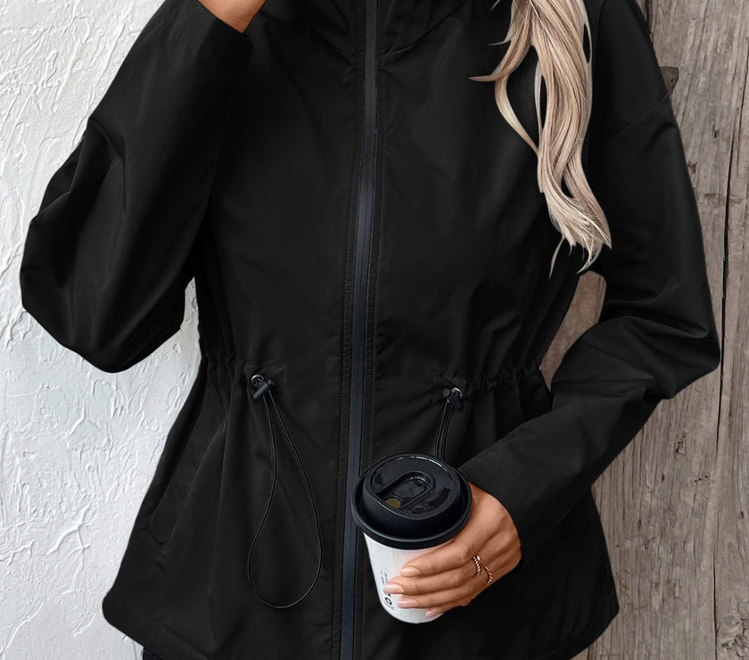 Ivy Lane Drawstring Zip Up Hooded Jacket