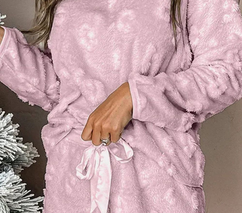 Round Neck Long Sleeve Top and Shorts Lounge Set