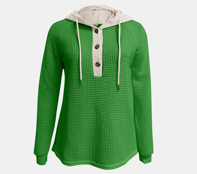 Full Size Waffle-Knit Contrast Long Sleeve Hoodie