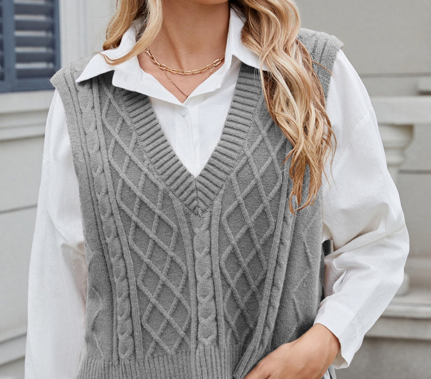 Cable-Knit V-Neck Sweater Vest