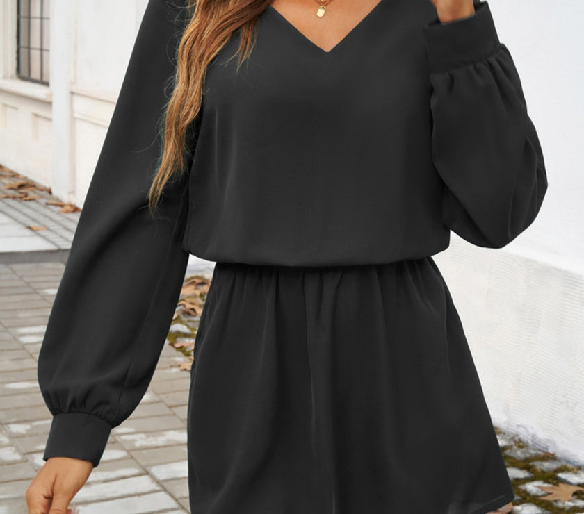 Devine Cutout V-Neck Long Sleeve Mini Dress
