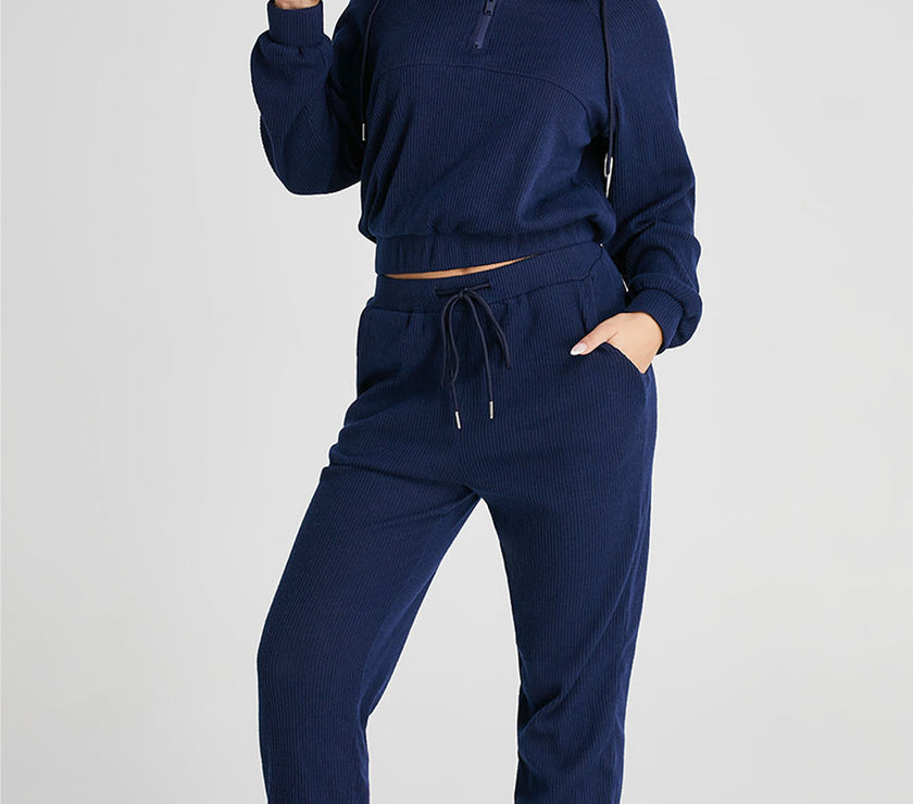 Drawstring Half Zip Hoodie and Joggers Active Set
