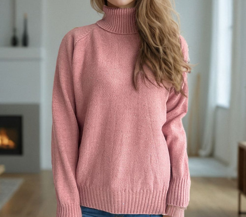 Ribbed Turtleneck Raglan Sleeve Sweater