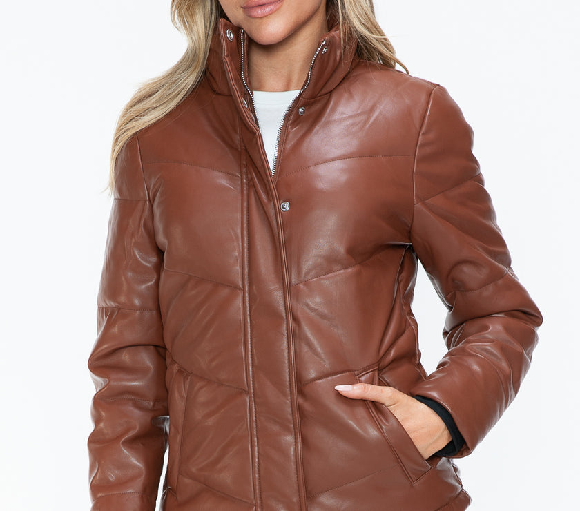 Snobbish Pocketed Zip Up Turtleneck Puffer Jacket