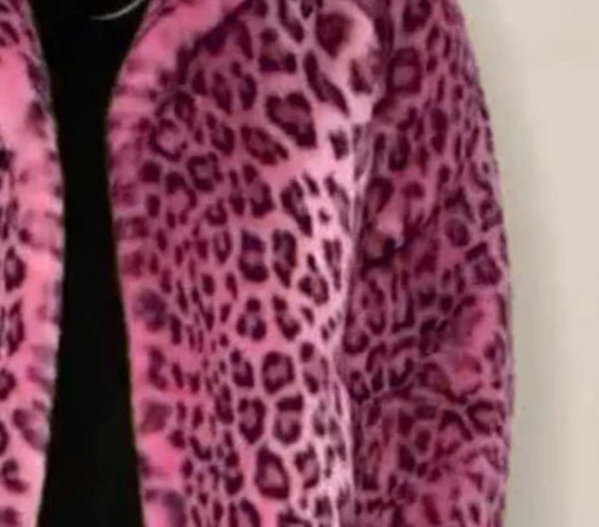 Full Size Leopard Furry Collared Neck Long Sleeve Coat