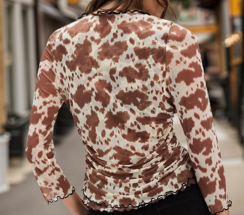 Oh Full Size Animal Print Button Down Plunge Top