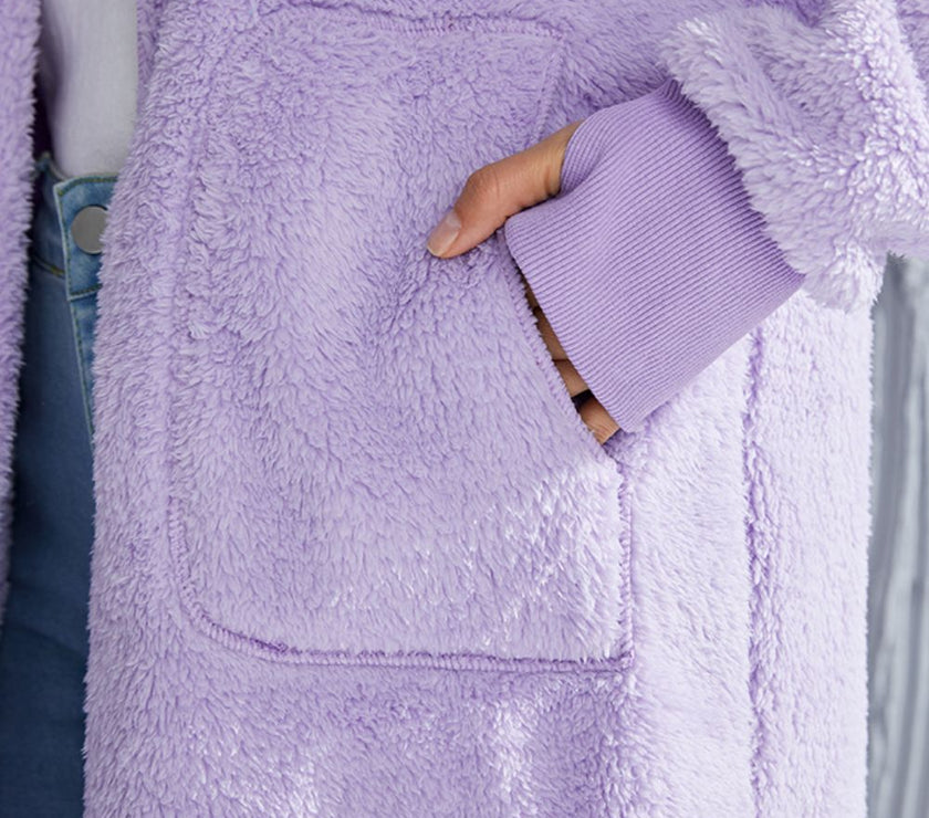 Double Take Full Size Hooded Teddy Bear Jacket with Thumbholes