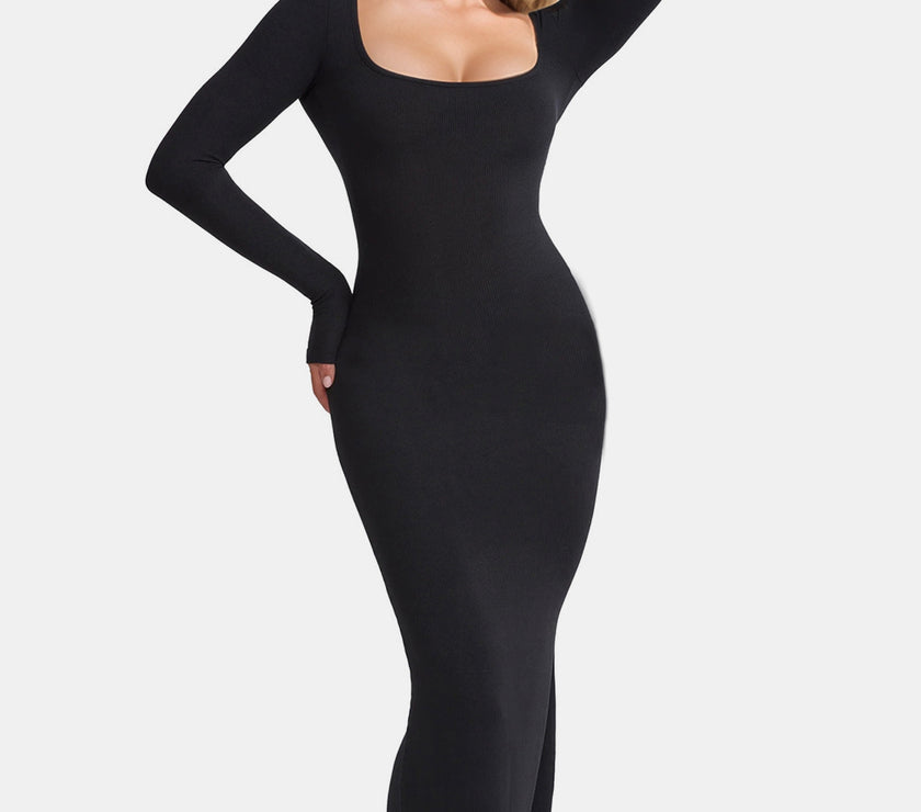 Basic Bae Built-In Shapewear Square Neck Long Sleeve Maxi Dress