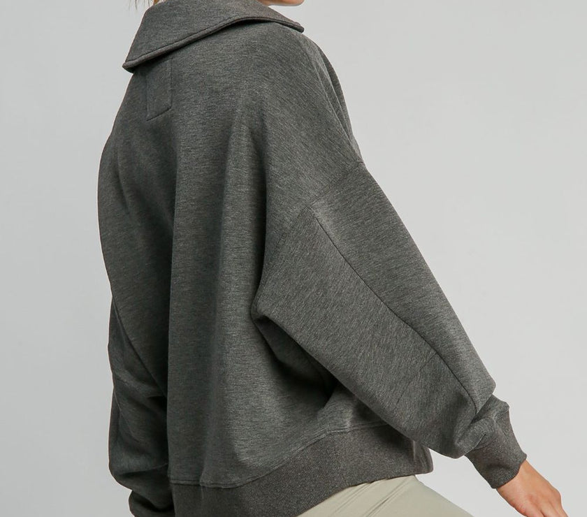 Umgee Johnny Collar Dropped Shoulder Sweatshirt