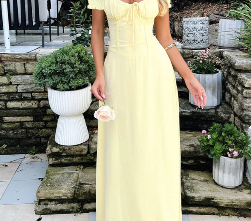 Devine Sweetheart Neck Short Sleeve Maxi Dress