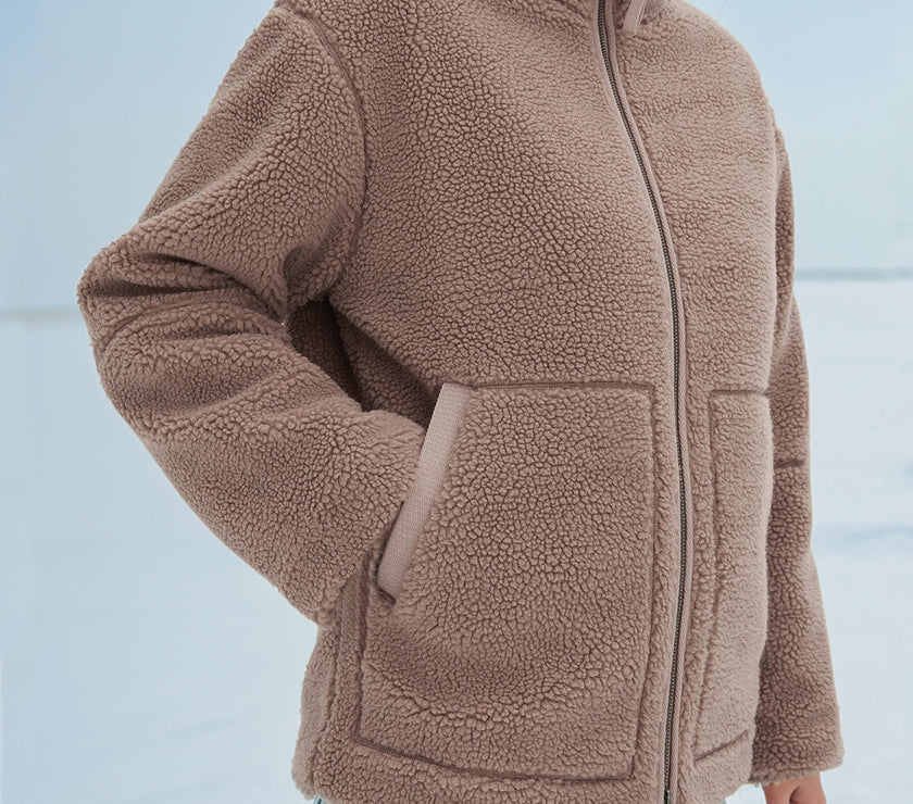 Turtleneck Zip Up Long Sleeve Plush Jacket