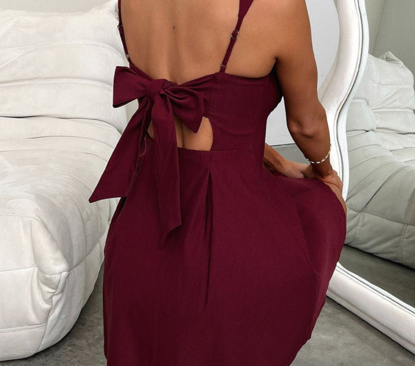 Devine Bow Back Square Neck Mini Dress