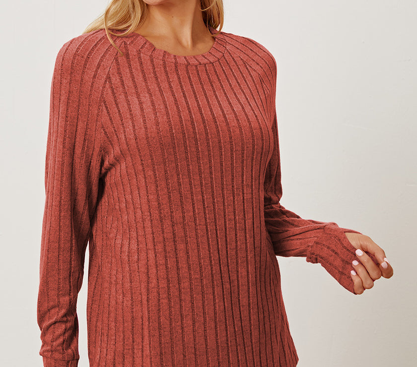Basic Bae Full Size Ribbed Thumbhole Sleeve T-Shirt