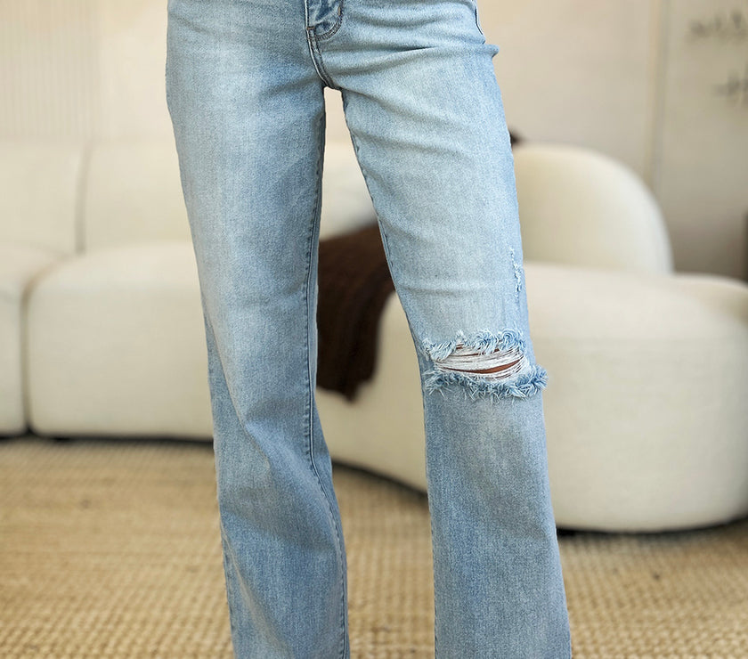 Judy Blue Full Size High Waist Distressed Straight Jeans