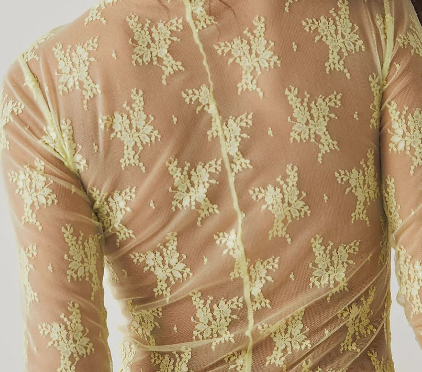 Lace Mock Neck Long Sleeve Blouse