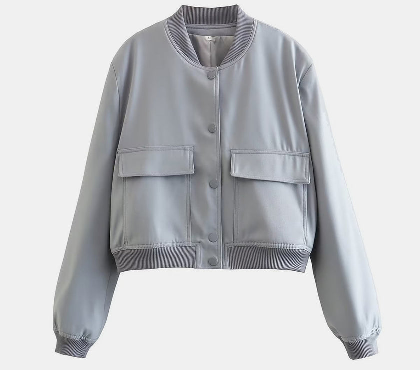 Pocketed Snap Down Baseball Collar Jacket