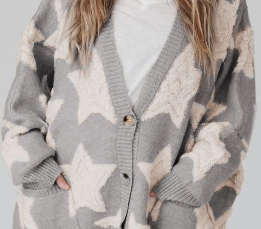 Star Button Up Long Sleeve Cardigan