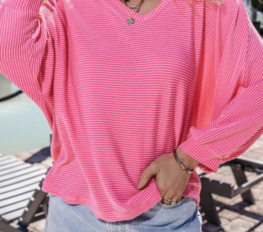 Texture V-Neck Long Sleeve Top