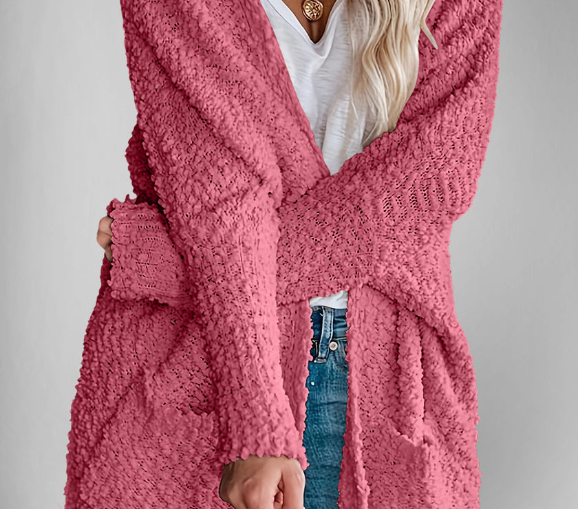 Double Take Pocketed Open Front Long Sleeve Cardigan