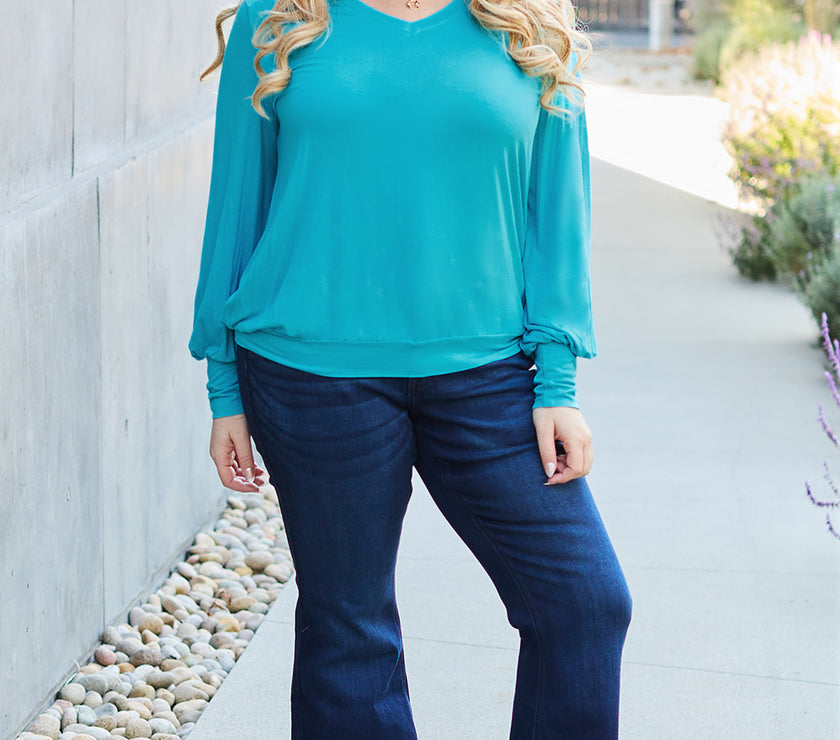 Basic Bae Full Size V-Neck Lantern Sleeve Top