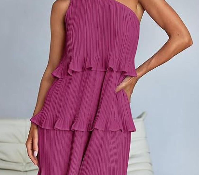 Layered Single Shoulder Mini Dress