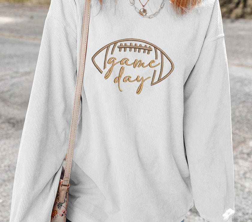 Apricot Football Graphic Drop Shoulder Game Day Corded Sweatshirt