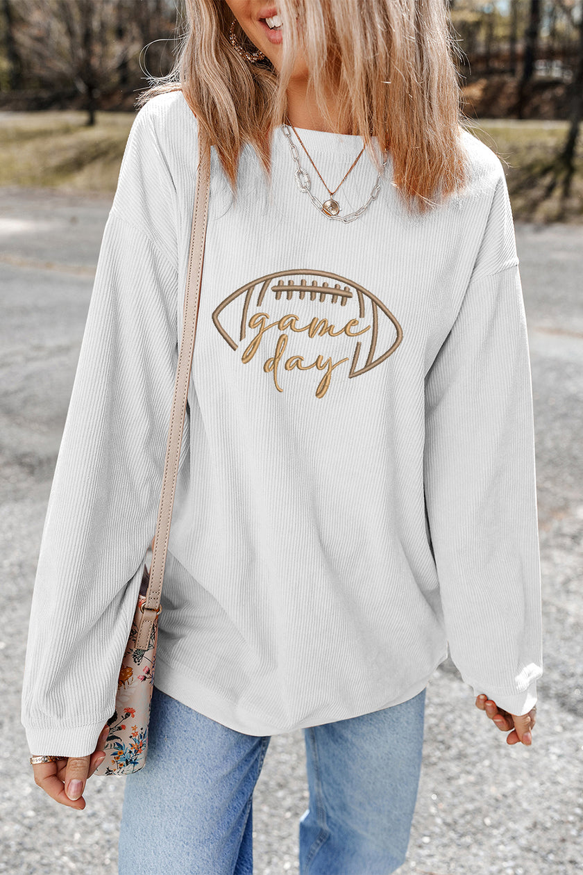 Apricot Football Graphic Drop Shoulder Game Day Corded Sweatshirt