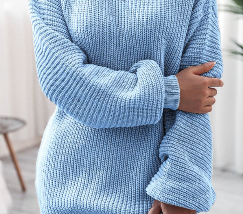Boat Neck Long Sleeve Mini Sweater Dress
