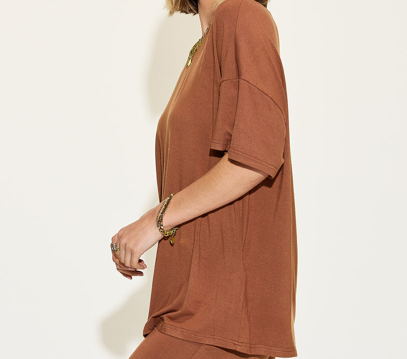 Basic Bae Full Size V-Neck Drop Shoulder T-Shirt and Shorts Set