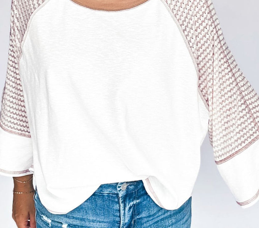 Striped Round Neck Raglan Sleeve Top