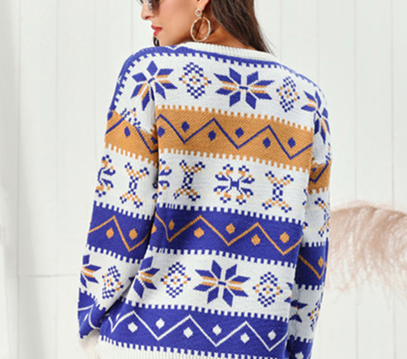 Snowflake Pattern Round Neck Sweater
