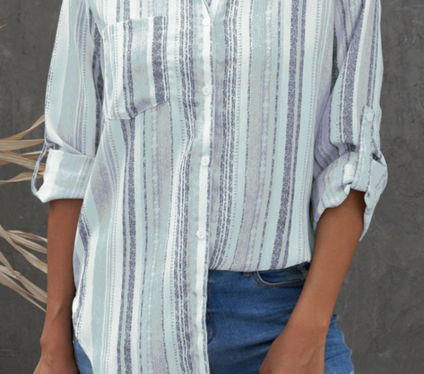 Striped Collared Neck Long Sleeve Shirt