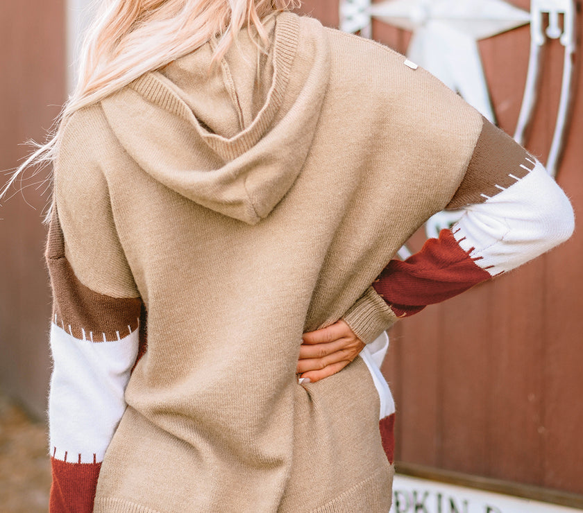 Color Block Kangaroo Pocket Hooded Sweater