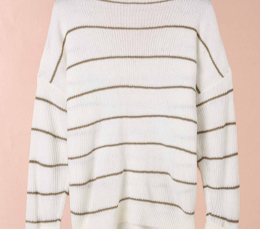Striped V-Neck Drop Shoulder Sweater