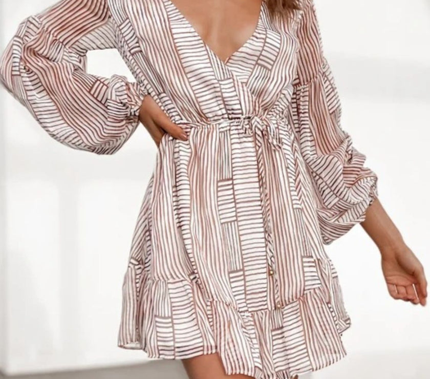 Cutout Back Surplice Long Sleeve Dress