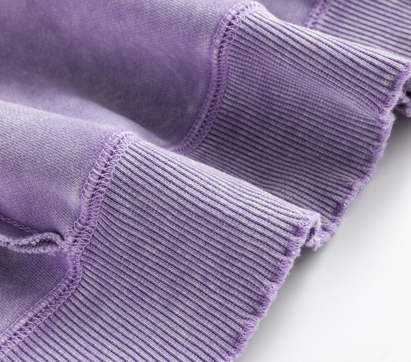 Orchid Petal Textured Patchwork Frilled Trim Plus Size Pullover Sweatshirt