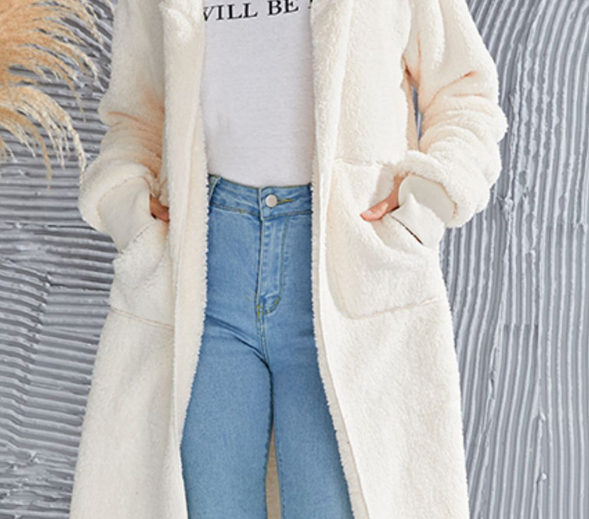 Double Take Full Size Hooded Teddy Bear Jacket with Thumbholes