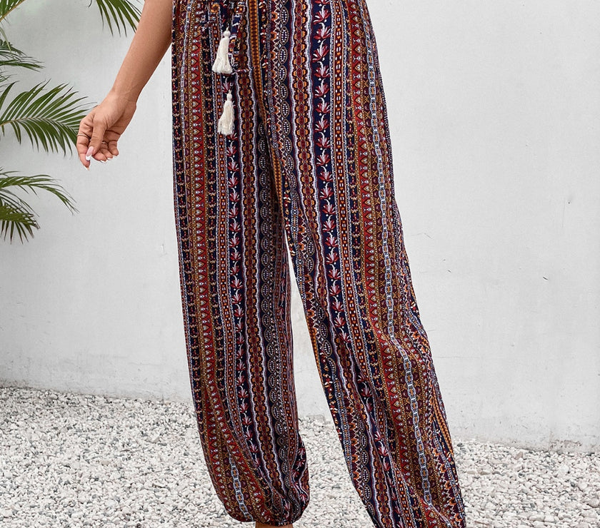 Tassel Printed High Waist Pants